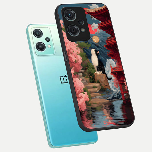  Temple Cat Scenery phone case For Oneplus Nord CE2 Lite showing premium glass back cover with detailed artwork