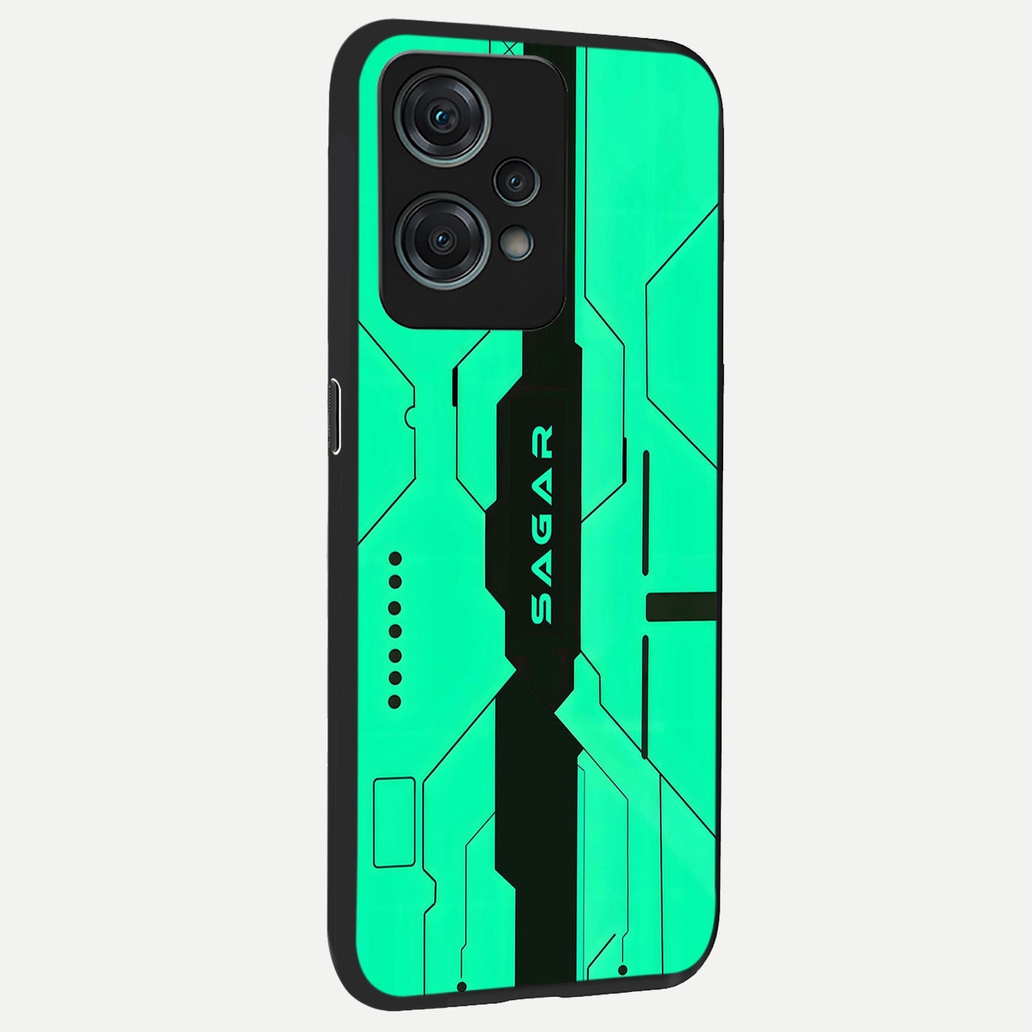  Aqua Tech CYBERPUNK Custom Name back cover For Oneplus Nord CE2 Lite slim fit glass case with vibrant aesthetic design