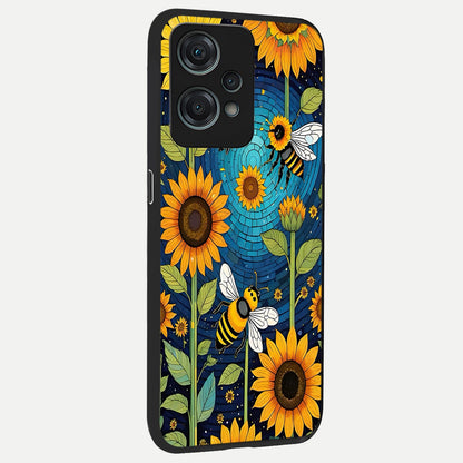  Bees And Sunflowers back cover For Oneplus Nord CE2 Lite slim fit glass case with vibrant aesthetic design