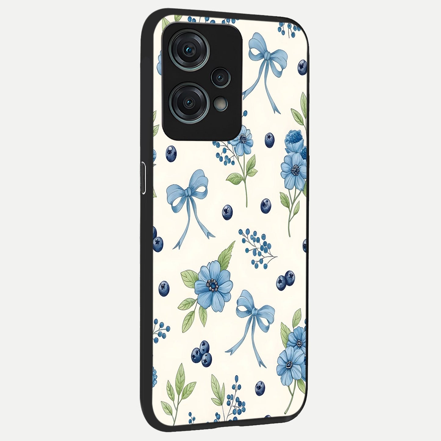  Blue Flower And Bow back cover For Oneplus Nord CE2 Lite slim fit glass case with vibrant aesthetic design