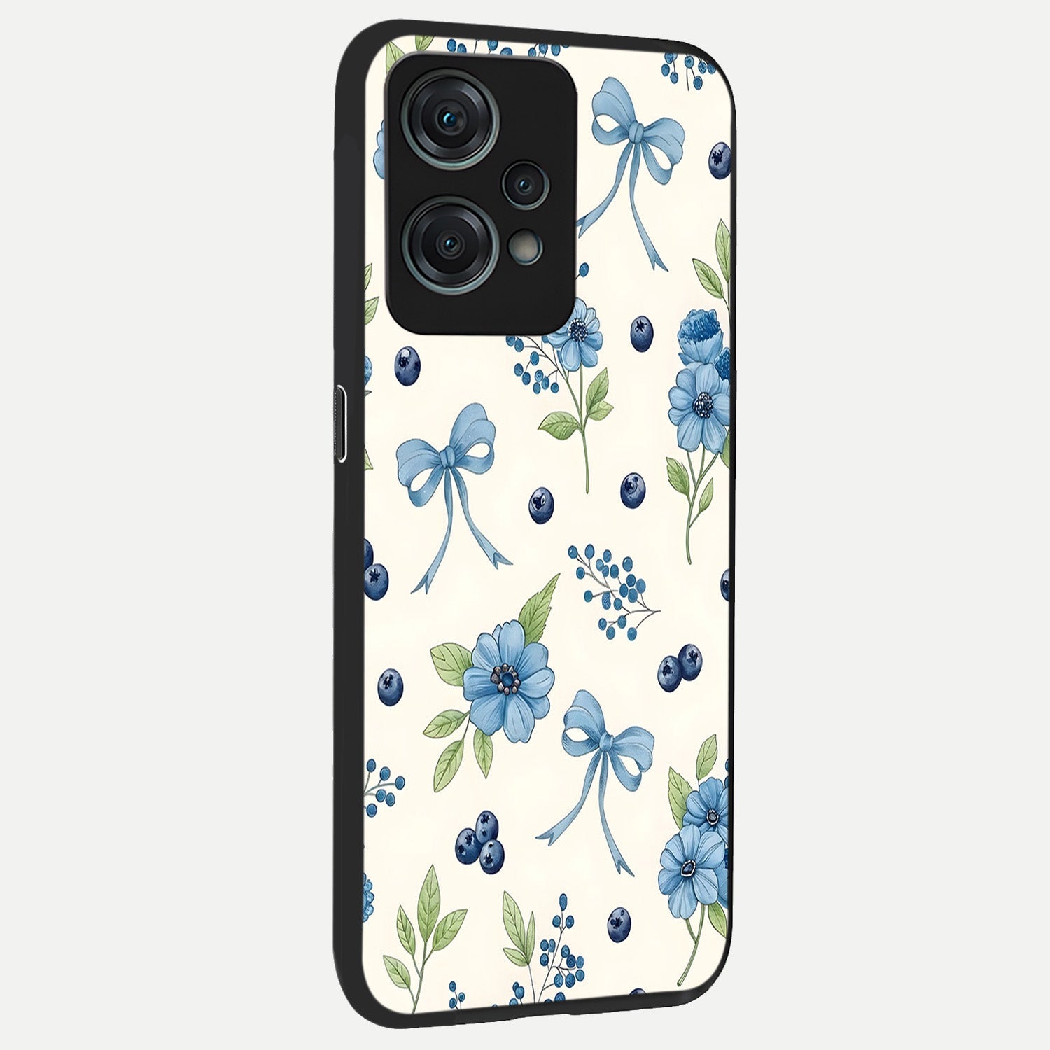  Blue Flower And Bow back cover For Oneplus Nord CE2 Lite slim fit glass case with vibrant aesthetic design