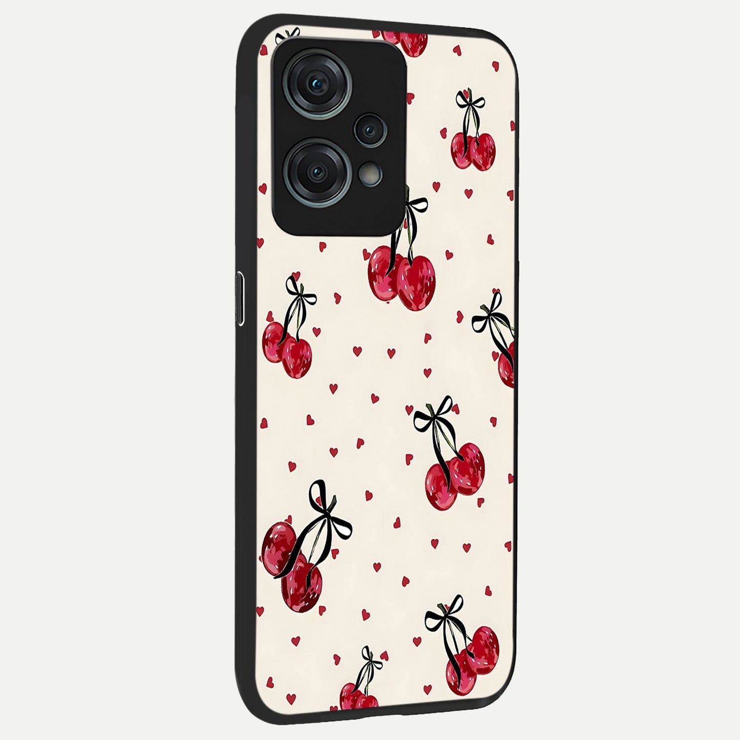  Cherry Heart Bow back cover For Oneplus Nord CE2 Lite slim fit glass case with vibrant aesthetic design
