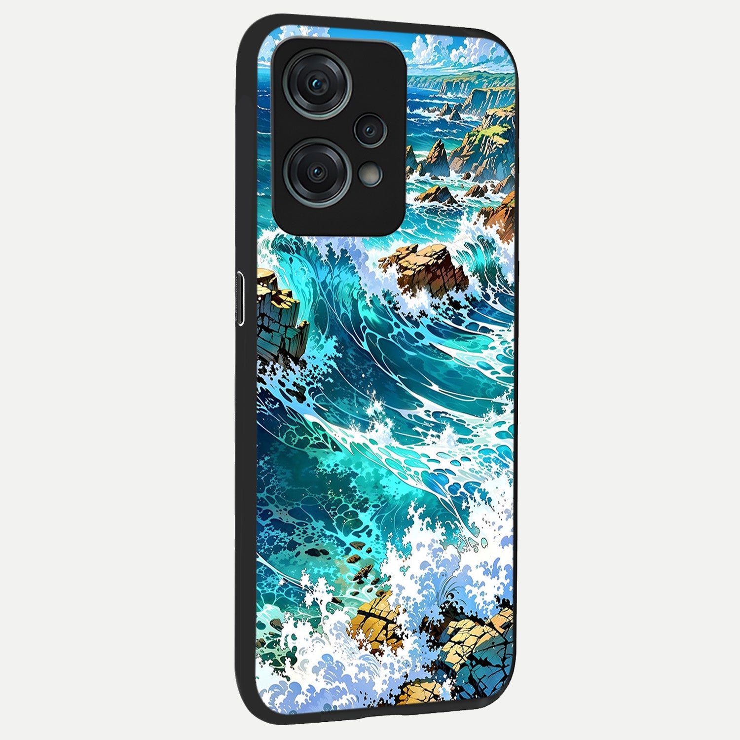  Coastal Blue Waves back cover For Oneplus Nord CE2 Lite slim fit glass case with vibrant aesthetic design