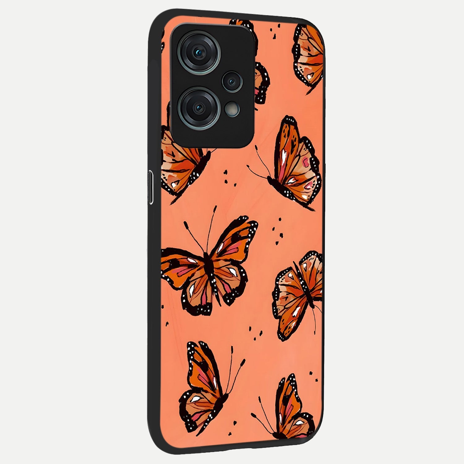  Coral Wing Butterfly back cover For Oneplus Nord CE2 Lite slim fit glass case with vibrant aesthetic design