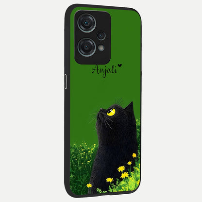  Emerald Cat Custom Name back cover For Oneplus Nord CE2 Lite slim fit glass case with vibrant aesthetic design
