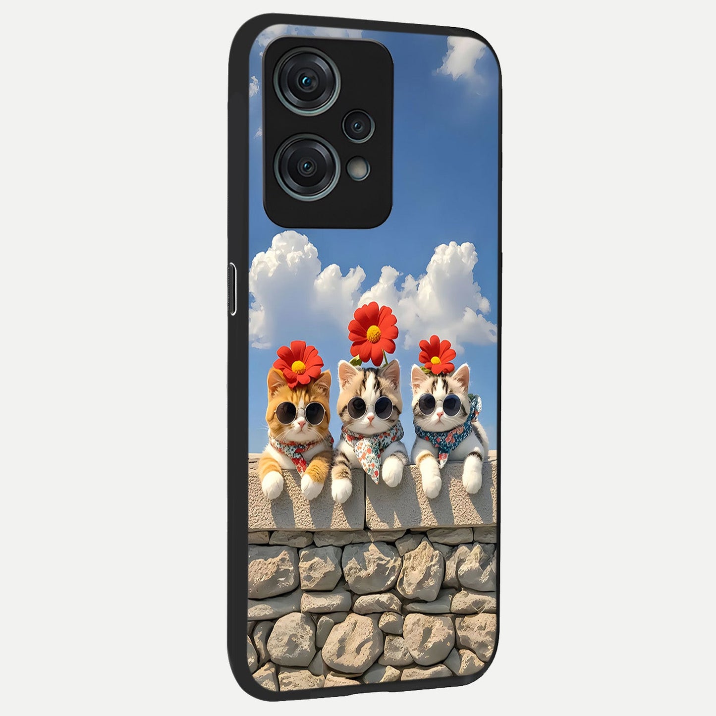  Floral Kitty Squad back cover For Oneplus Nord CE2 Lite slim fit glass case with vibrant aesthetic design