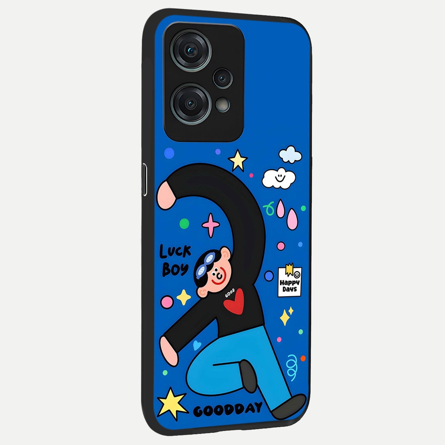  Happy Luck Vibe back cover For Oneplus Nord CE2 Lite slim fit glass case with vibrant aesthetic design