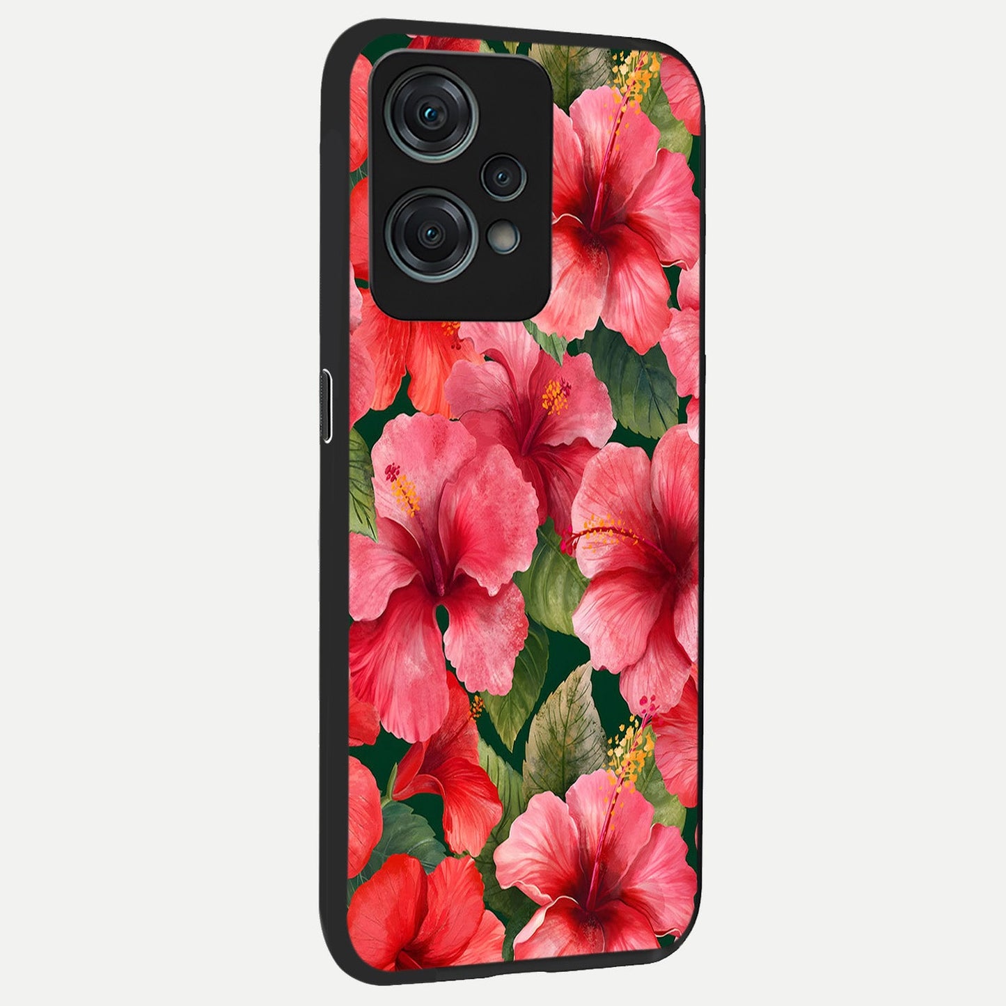  Hibiscus Pattern back cover For Oneplus Nord CE2 Lite slim fit glass case with vibrant aesthetic design
