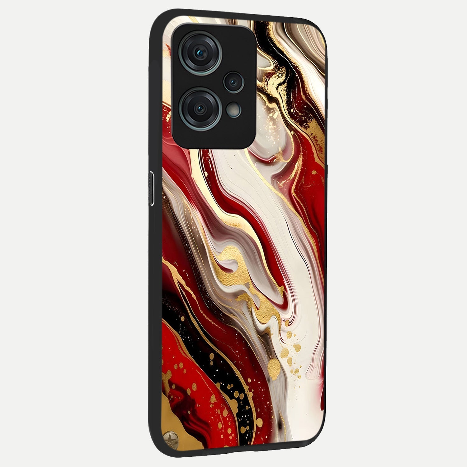 Red And White Marble back cover For Oneplus Nord CE2 Lite slim fit glass case with vibrant aesthetic design