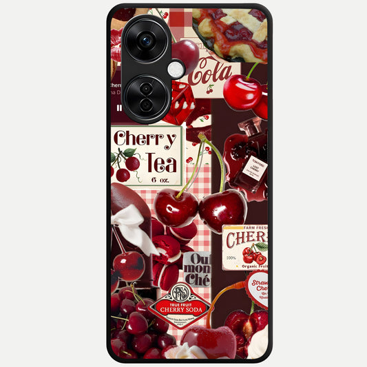  Aesthetic Cherry Tea Glass Case For Oneplus Nord CE3 Lite back cover – full design glossy printed glass finish