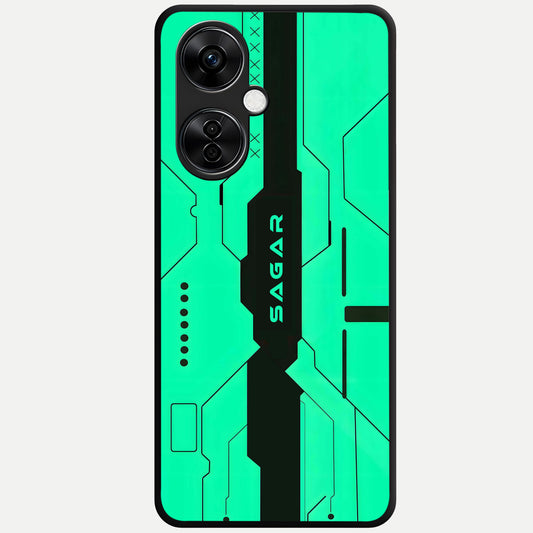  Aqua Tech CYBERPUNK Custom Name Glass Case For Oneplus Nord CE3 Lite back cover – full design glossy printed glass finish