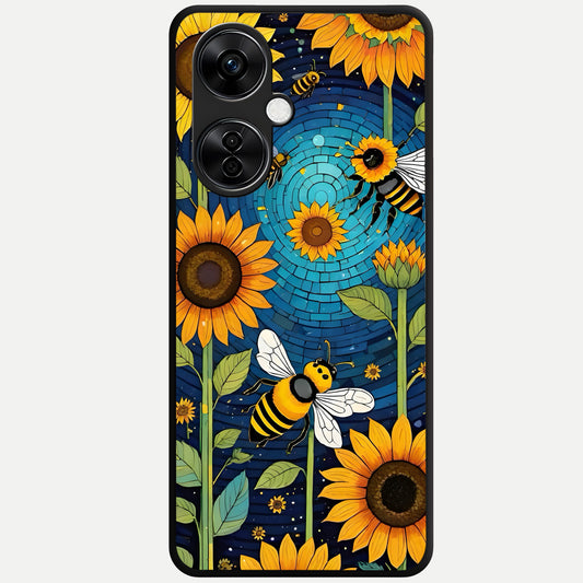  Bees And Sunflowers Glass Case For Oneplus Nord CE3 Lite back cover – full design glossy printed glass finish