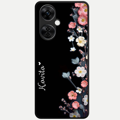  Black Elegance Floral Custom Name Glass Case For Oneplus Nord CE3 Lite back cover – full design glossy printed glass finish