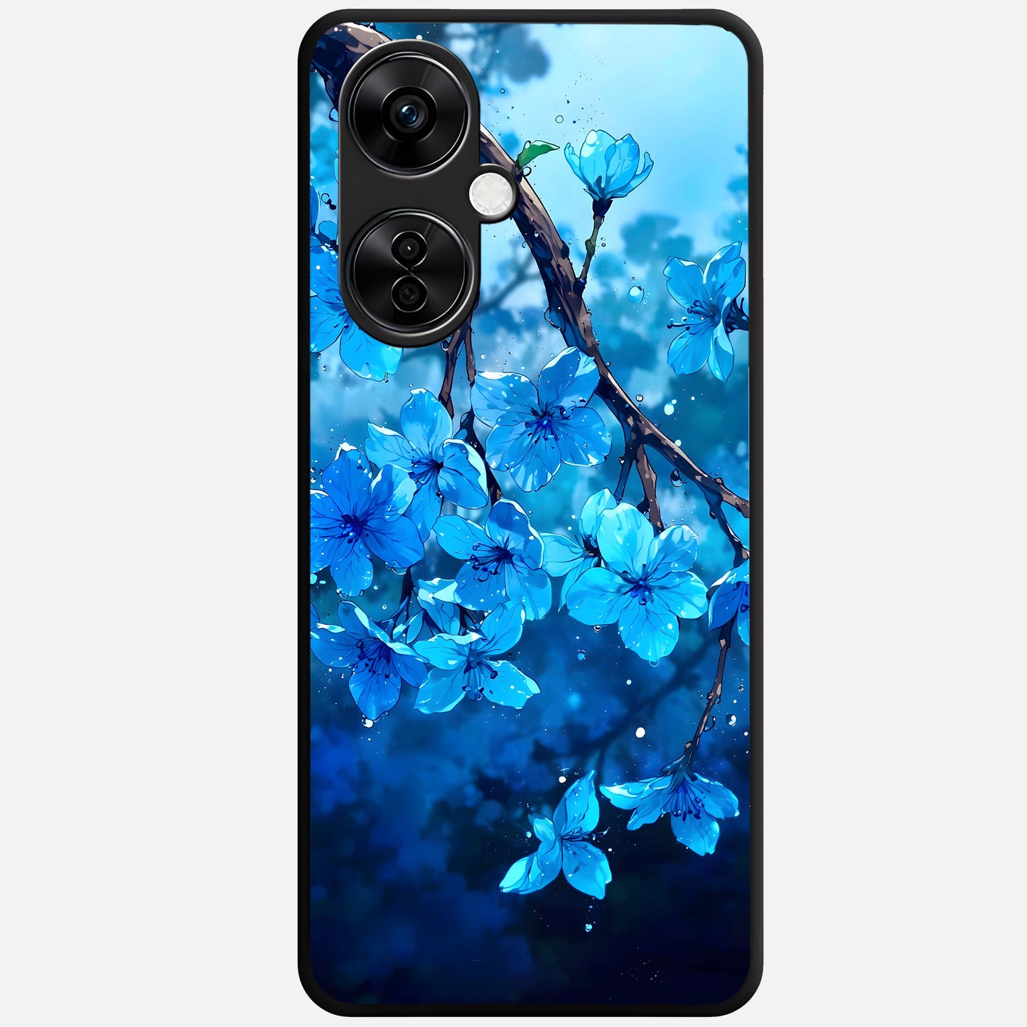  Blue Blossoms Branch Glass Case For Oneplus Nord CE3 Lite back cover – full design glossy printed glass finish