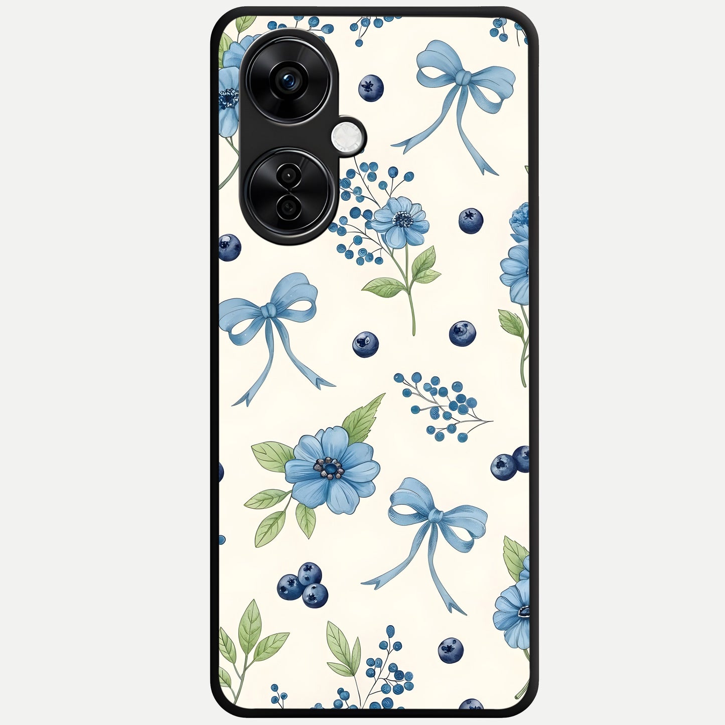  Blue Flower And Bow Glass Case For Oneplus Nord CE3 Lite back cover – full design glossy printed glass finish