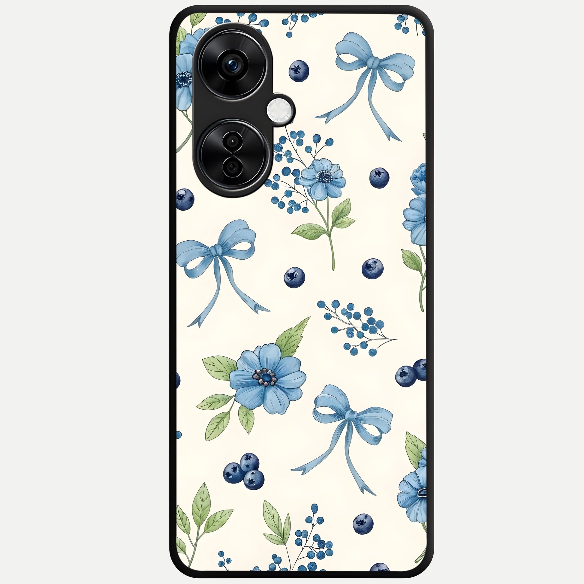 Blue Flower And Bow Glass Case For Oneplus Nord CE3 Lite back cover – full design glossy printed glass finish