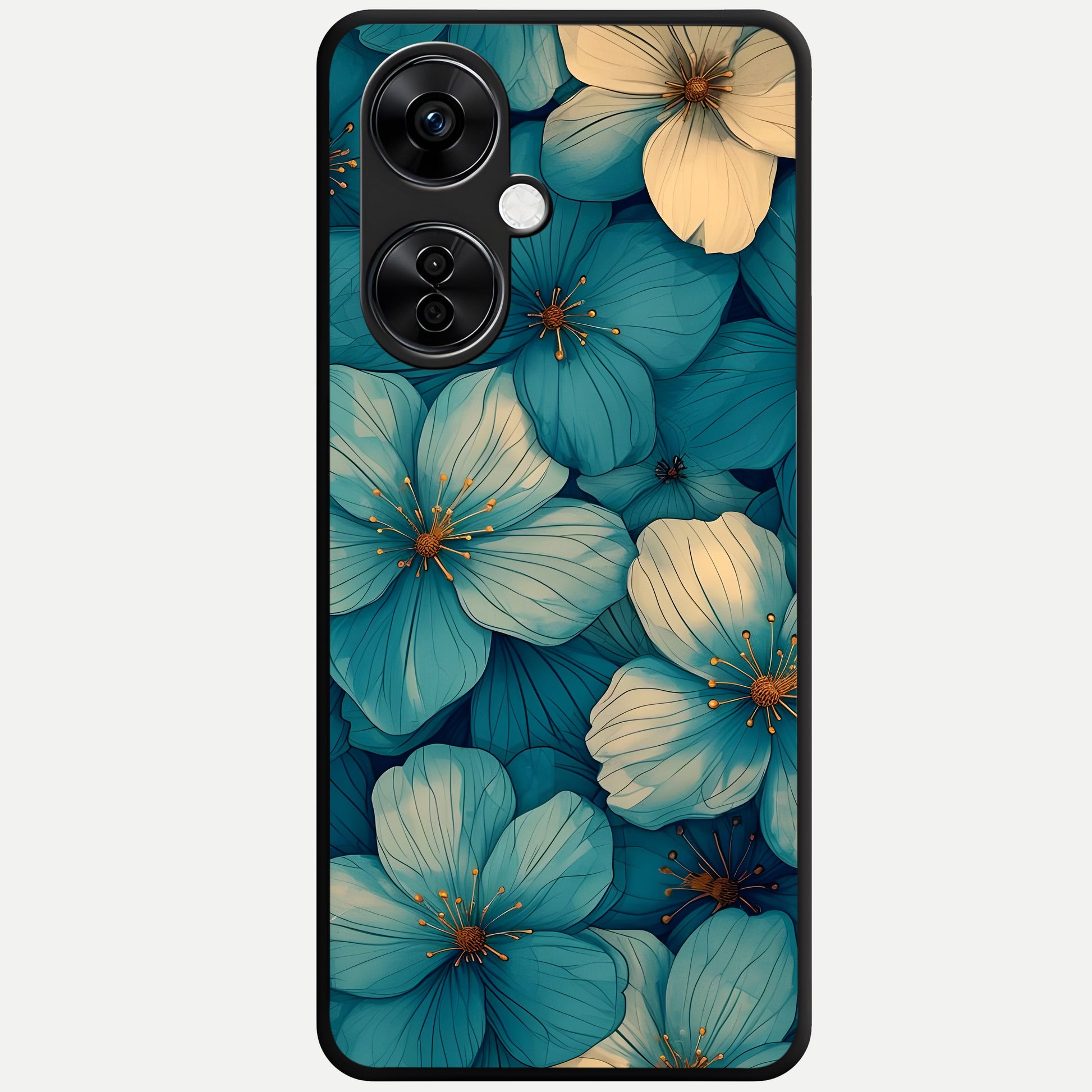  Blue Shade Floral Glass Case For Oneplus Nord CE3 Lite back cover – full design glossy printed glass finish