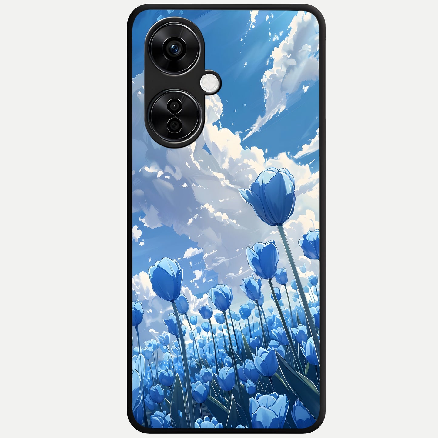  Blue Tulip Clouds Glass Case For Oneplus Nord CE3 Lite back cover – full design glossy printed glass finish