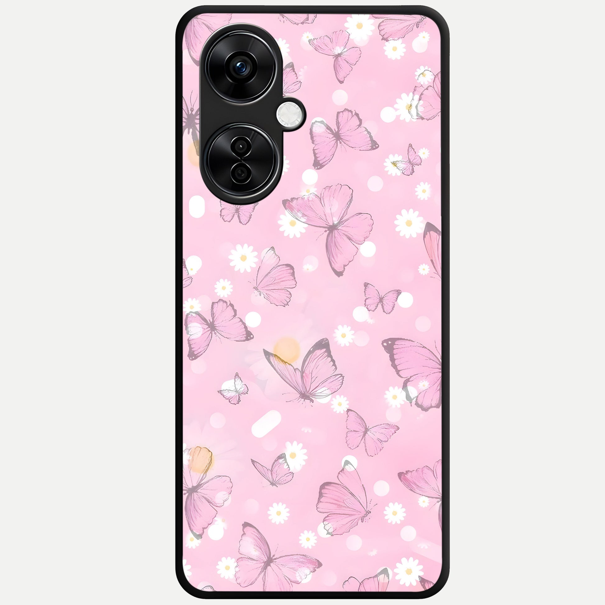  Blush Butterfly Garden Glass Case For Oneplus Nord CE3 Lite back cover – full design glossy printed glass finish