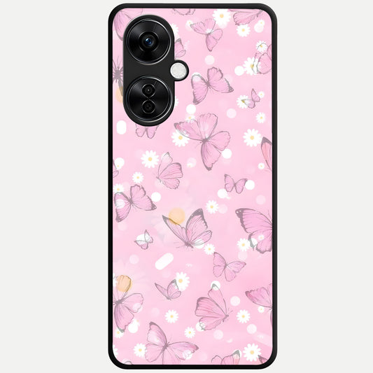  Blush Butterfly Garden Glass Case For Oneplus Nord CE3 Lite back cover – full design glossy printed glass finish