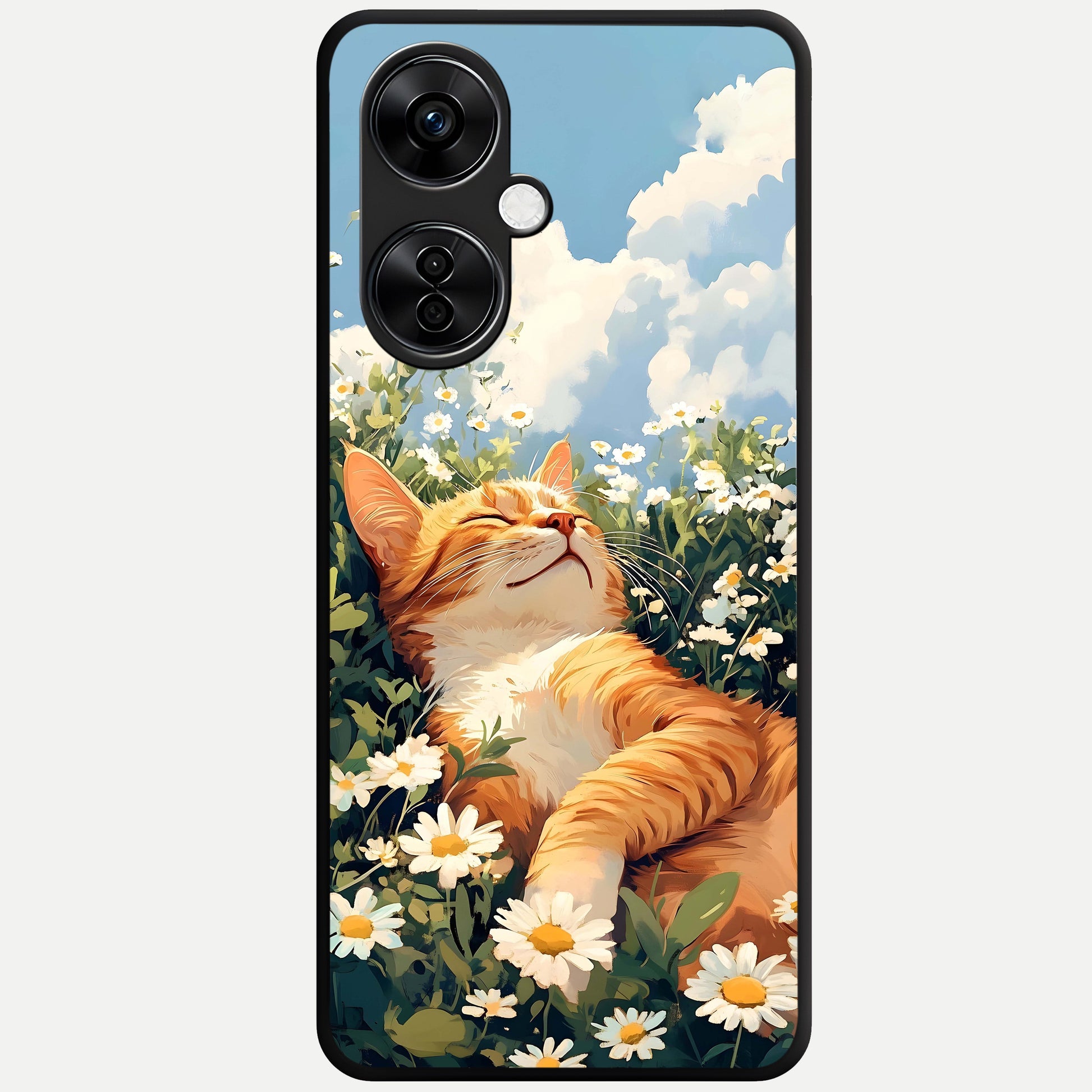  Cat And Flowers View Glass Case For Oneplus Nord CE3 Lite back cover – full design glossy printed glass finish