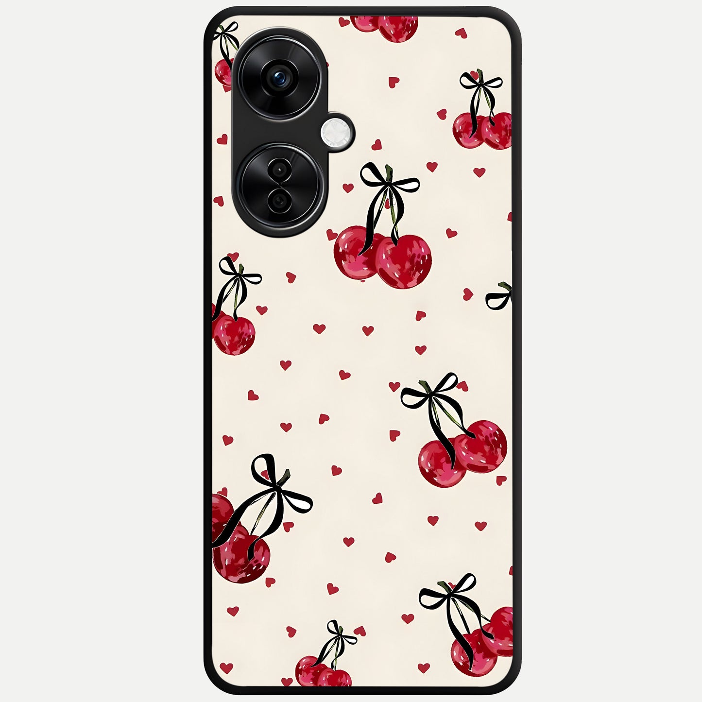  Cherry Heart Bow Glass Case For Oneplus Nord CE3 Lite back cover – full design glossy printed glass finish
