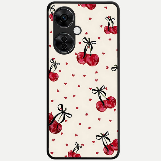  Cherry Heart Bow Glass Case For Oneplus Nord CE3 Lite back cover – full design glossy printed glass finish
