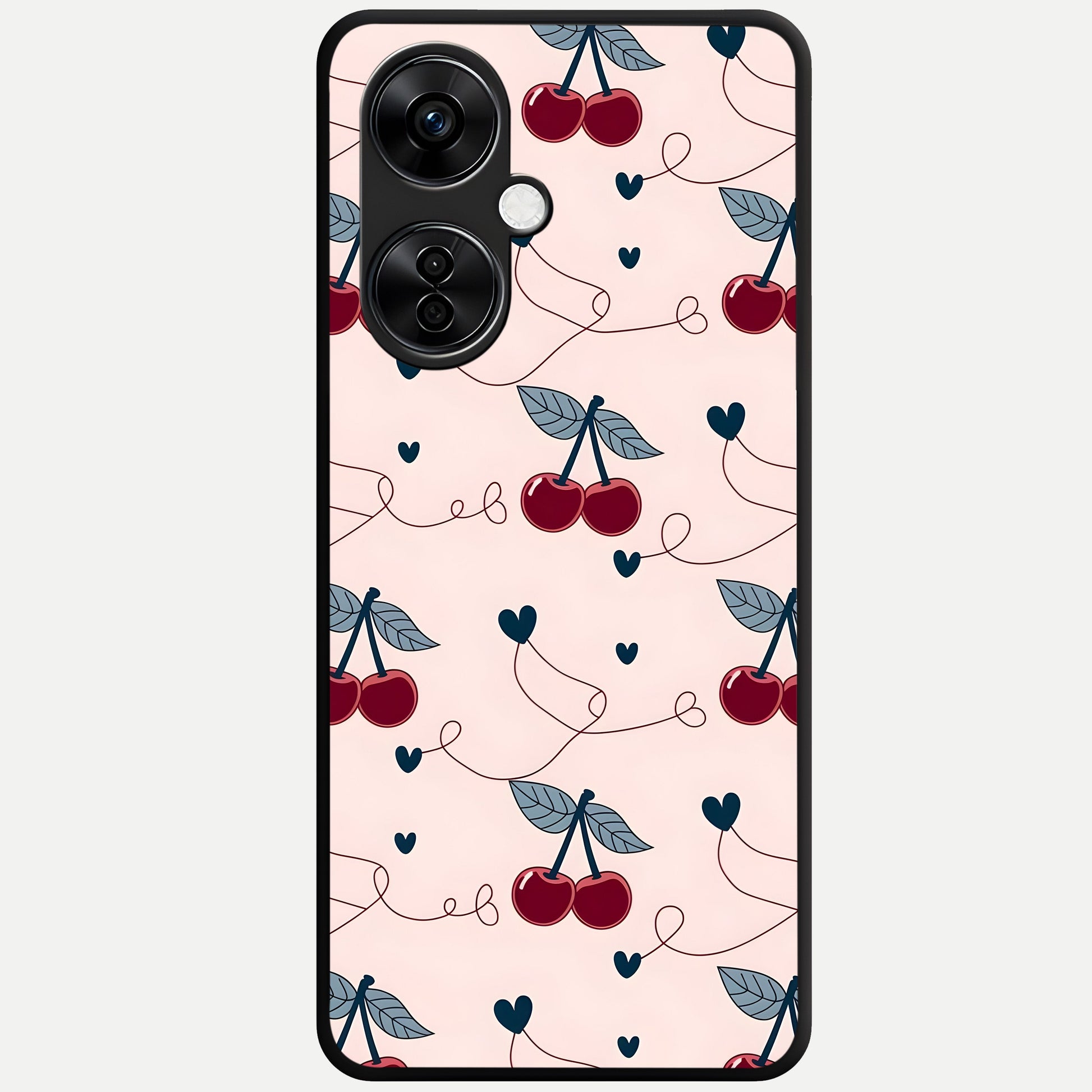  Cherry Heart Line Glass Case For Oneplus Nord CE3 Lite back cover – full design glossy printed glass finish