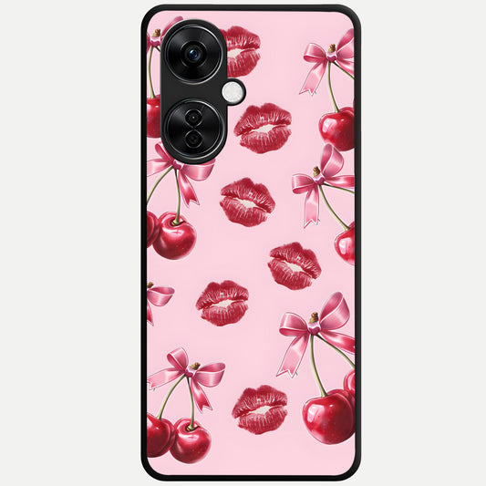  Cherry With Lips Glass Case For Oneplus Nord CE3 Lite back cover – full design glossy printed glass finish