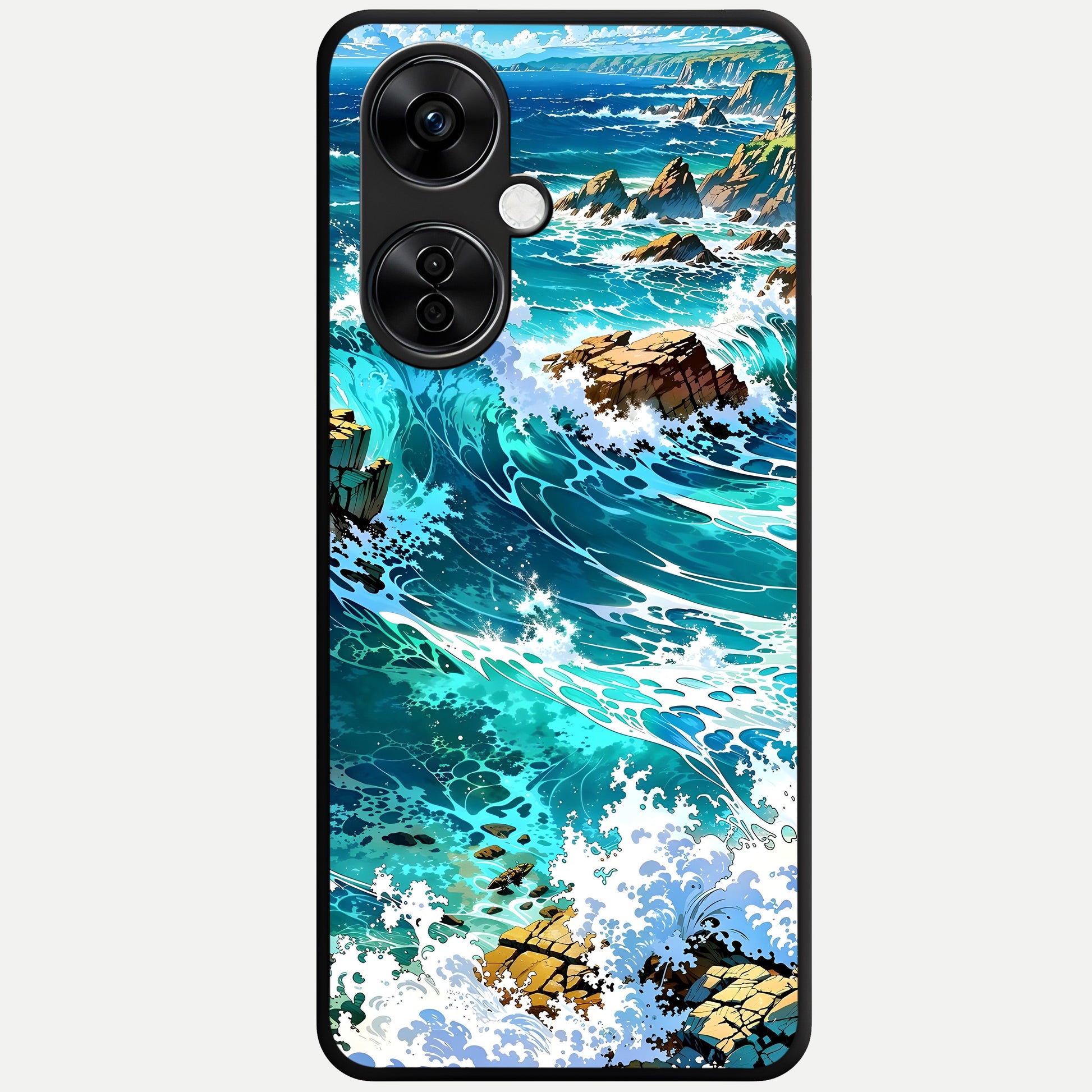  Coastal Blue Waves Glass Case For Oneplus Nord CE3 Lite back cover – full design glossy printed glass finish