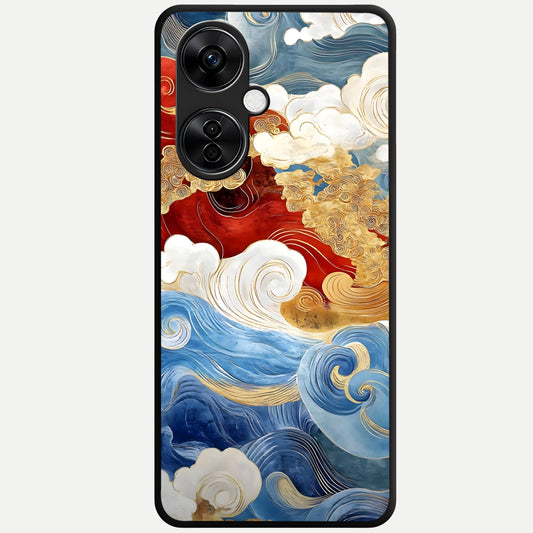  Colored Waves Glass Case For Oneplus Nord CE3 Lite back cover – full design glossy printed glass finish