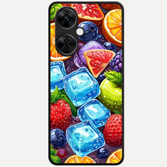  Colorful Fruits with Ice Glass Case For Oneplus Nord CE3 Lite back cover – full design glossy printed glass finish