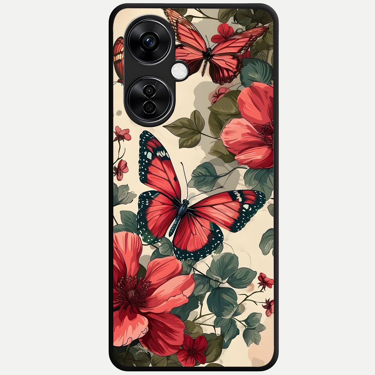  Crimson Butterfly Garden Glass Case For Oneplus Nord CE3 Lite back cover – full design glossy printed glass finish