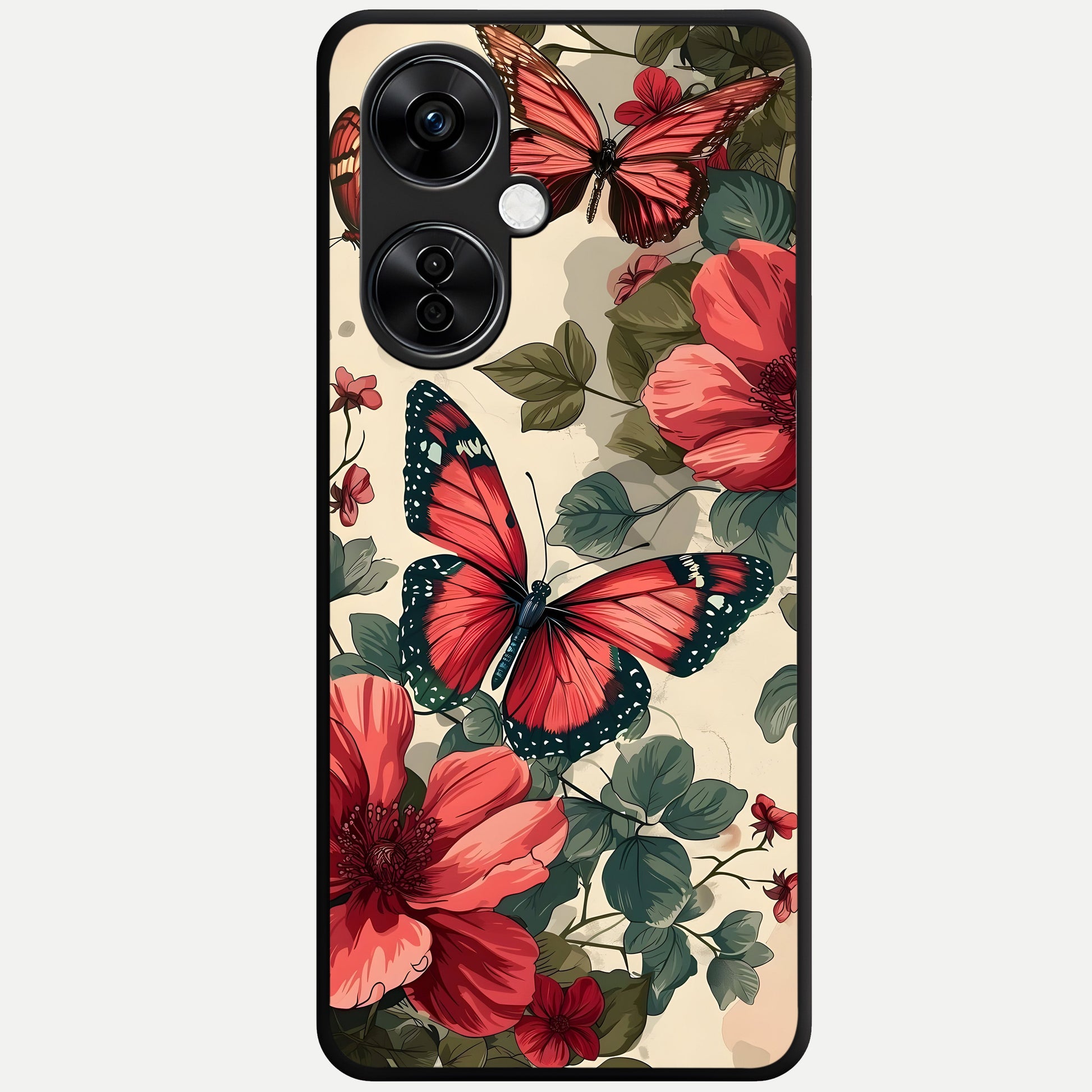  Crimson Butterfly Garden Glass Case For Oneplus Nord CE3 Lite back cover – full design glossy printed glass finish