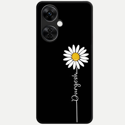  Custom Name White Flower Glass Case For Oneplus Nord CE3 Lite back cover – full design glossy printed glass finish
