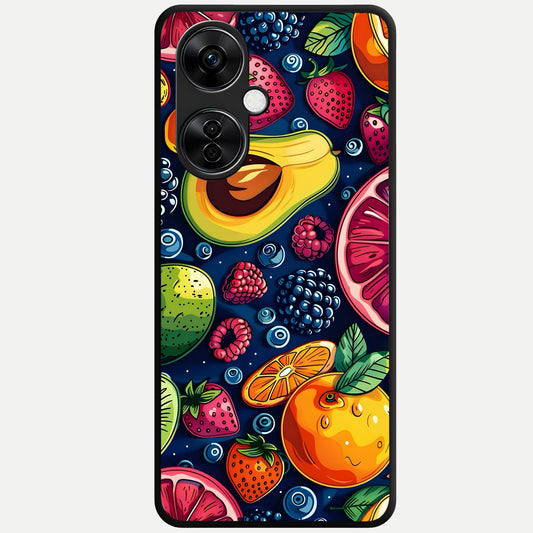 Cute Fruits Art Glass Case For Oneplus Nord CE3 Lite back cover – full design glossy printed glass finish