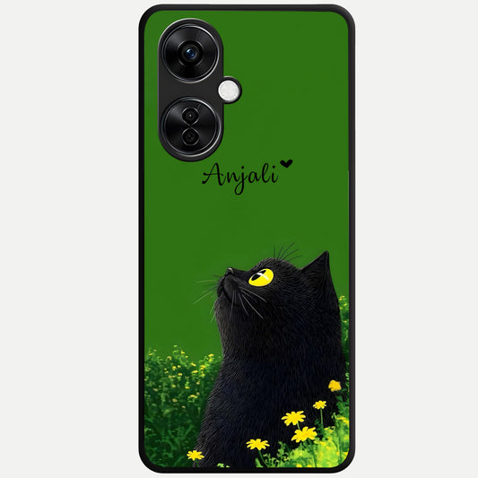  Emerald Cat Custom Name Glass Case For Oneplus Nord CE3 Lite back cover – full design glossy printed glass finish