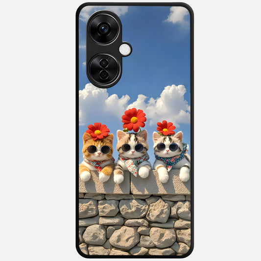  Floral Kitty Squad Glass Case For Oneplus Nord CE3 Lite back cover – full design glossy printed glass finish