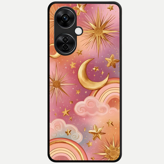  Golden Celestial Dreams Glass Case For Oneplus Nord CE3 Lite back cover – full design glossy printed glass finish