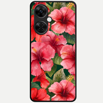  Hibiscus Pattern Glass Case For Oneplus Nord CE3 Lite back cover – full design glossy printed glass finish