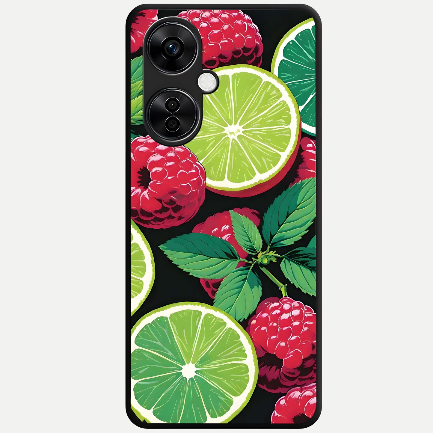  Lime and Raspberry Pattern Glass Case For Oneplus Nord CE3 Lite back cover – full design glossy printed glass finish