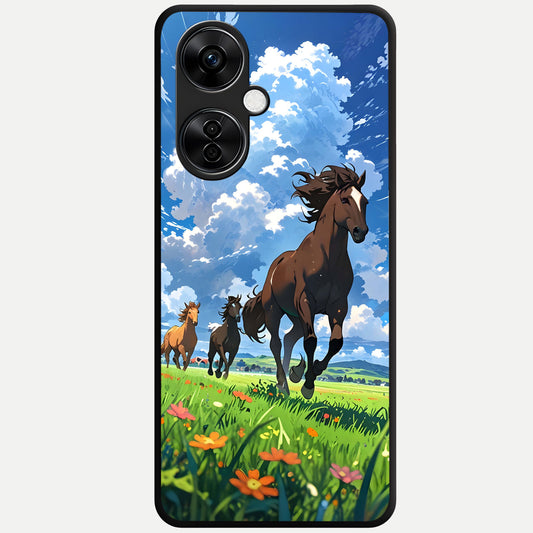  Majestic Horses Galloping Glass Case For Oneplus Nord CE3 Lite back cover – full design glossy printed glass finish