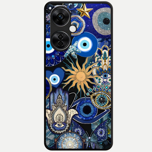  Mystic Blue Evil Eye Glass Case For Oneplus Nord CE3 Lite back cover – full design glossy printed glass finish
