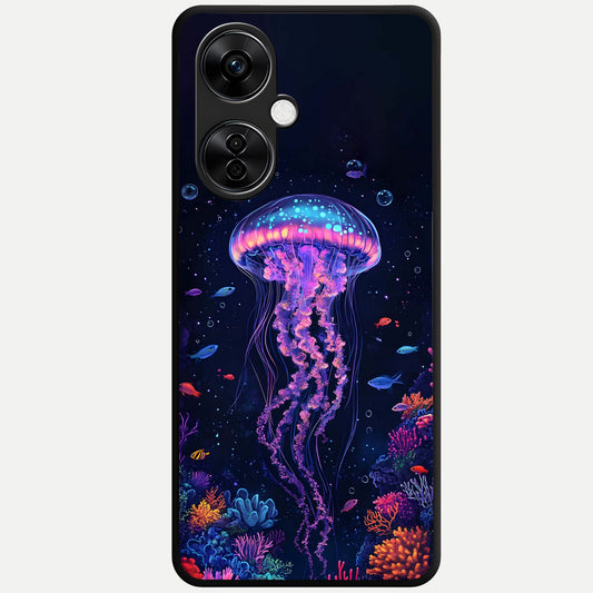  Neon Jellyfish Glass Case For Oneplus Nord CE3 Lite back cover – full design glossy printed glass finish