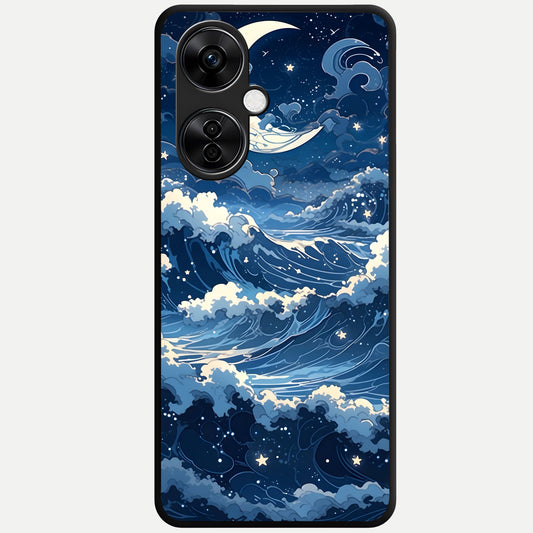  Ocean Moon Waves Glass Case For Oneplus Nord CE3 Lite back cover – full design glossy printed glass finish