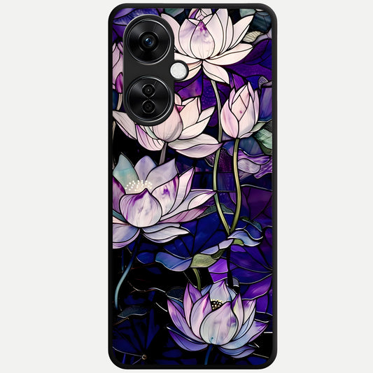  Purple Lotus Pattern Glass Case For Oneplus Nord CE3 Lite back cover – full design glossy printed glass finish