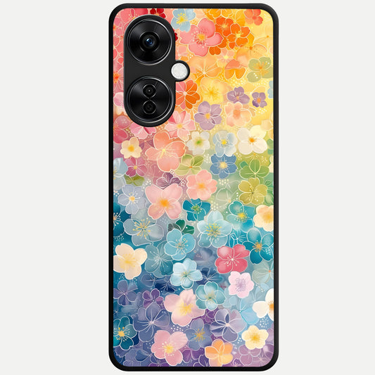 Rainbow Blossom Burst Glass Case For Oneplus Nord CE3 Lite back cover – full design glossy printed glass finish