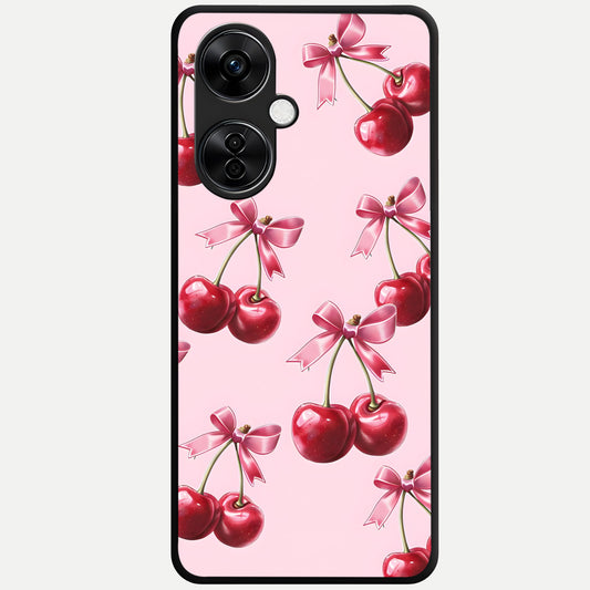  Red Cherries Pattern Glass Case For Oneplus Nord CE3 Lite back cover – full design glossy printed glass finish