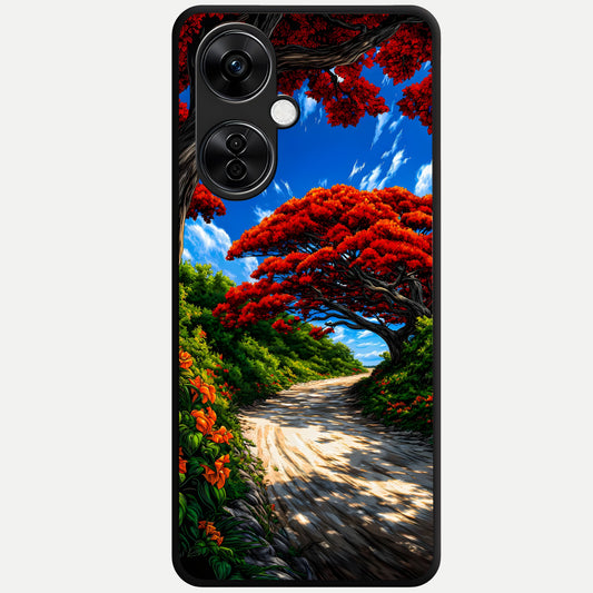  Red Trees Pathway Glass Case For Oneplus Nord CE3 Lite back cover – full design glossy printed glass finish