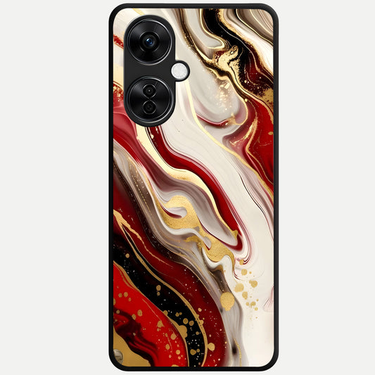  Red And White Marble Glass Case For Oneplus Nord CE3 Lite back cover – full design glossy printed glass finish